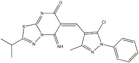 6-[(5-chloro-3-methyl-1-phenyl-1H-pyrazol-4-yl)methylene]-5-imino-2-isopropyl-5,6-dihydro-7H-[1,3,4]thiadiazolo[3,2-a]pyrimidin-7-one Structure