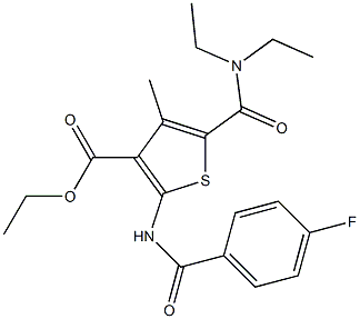 ethyl 5-[(diethylamino)carbonyl]-2-[(4-fluorobenzoyl)amino]-4-methyl-3-thiophenecarboxylate 구조식 이미지