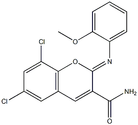 6,8-dichloro-2-[(2-methoxyphenyl)imino]-2H-chromene-3-carboxamide 구조식 이미지