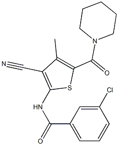 3-chloro-N-[3-cyano-4-methyl-5-(piperidin-1-ylcarbonyl)thien-2-yl]benzamide Structure