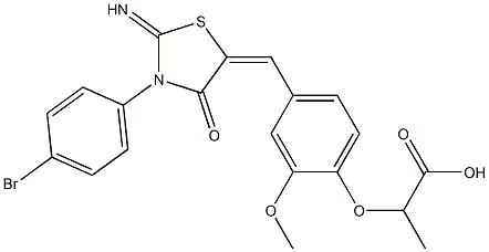 2-(4-{[3-(4-bromophenyl)-2-imino-4-oxo-1,3-thiazolidin-5-ylidene]methyl}-2-methoxyphenoxy)propanoic acid Structure