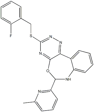 2-fluorobenzyl 6-(6-methyl-2-pyridinyl)-6,7-dihydro[1,2,4]triazino[5,6-d][3,1]benzoxazepin-3-yl sulfide 구조식 이미지