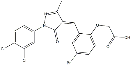 (4-bromo-2-{[1-(3,4-dichlorophenyl)-3-methyl-5-oxo-1,5-dihydro-4H-pyrazol-4-ylidene]methyl}phenoxy)acetic acid 구조식 이미지