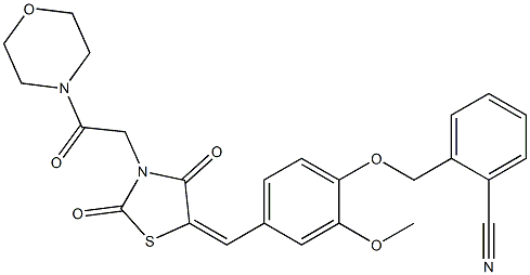 2-{[2-methoxy-4-({3-[2-(4-morpholinyl)-2-oxoethyl]-2,4-dioxo-1,3-thiazolidin-5-ylidene}methyl)phenoxy]methyl}benzonitrile 구조식 이미지