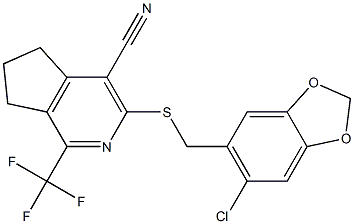 3-{[(6-chloro-1,3-benzodioxol-5-yl)methyl]sulfanyl}-1-(trifluoromethyl)-6,7-dihydro-5H-cyclopenta[c]pyridine-4-carbonitrile Structure