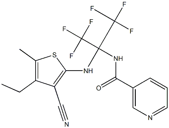 N-[1-[(3-cyano-4-ethyl-5-methyl-2-thienyl)amino]-2,2,2-trifluoro-1-(trifluoromethyl)ethyl]nicotinamide Structure