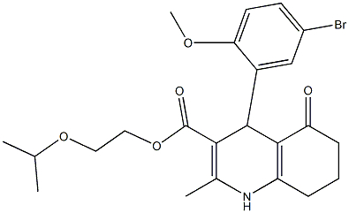 2-isopropoxyethyl 4-(5-bromo-2-methoxyphenyl)-2-methyl-5-oxo-1,4,5,6,7,8-hexahydroquinoline-3-carboxylate 구조식 이미지