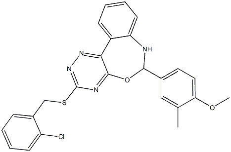 4-{3-[(2-chlorobenzyl)sulfanyl]-6,7-dihydro[1,2,4]triazino[5,6-d][3,1]benzoxazepin-6-yl}-2-methylphenyl methyl ether 구조식 이미지