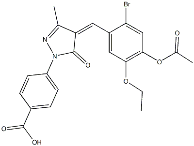 4-{4-[4-(acetyloxy)-2-bromo-5-ethoxybenzylidene]-3-methyl-5-oxo-4,5-dihydro-1H-pyrazol-1-yl}benzoic acid 구조식 이미지