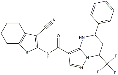 N-(3-cyano-4,5,6,7-tetrahydro-1-benzothien-2-yl)-5-phenyl-7-(trifluoromethyl)-4,5,6,7-tetrahydropyrazolo[1,5-a]pyrimidine-3-carboxamide 구조식 이미지