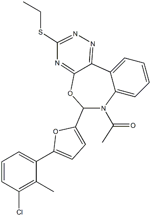 7-acetyl-6-[5-(3-chloro-2-methylphenyl)-2-furyl]-3-(ethylsulfanyl)-6,7-dihydro[1,2,4]triazino[5,6-d][3,1]benzoxazepine 구조식 이미지