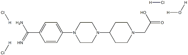 4-[4-[4-(Aminoiminomethyl)phenyl]-1-piperazinyl]-1-piperidineacetic  acid  hydrate  trihydrochloride Structure