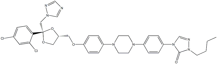 2-Butyl-4-[4-[4-[4-[[Cis-2-(2,4-dichlorophenyl)-2-(1H-1,2,4-triazol-1-ylmethyl)-1,3-dioxolan-4-yl]methoxy]phenyl]piperazin-1-yl]phenyl]-2,4-dihydro-3H-1,2,4-triazol-3-one. Structure