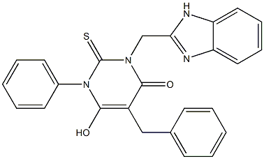 3-(1H-Benzimidazol-2-ylmethyl)-1,2-dihydro-6-hydroxy-2-thioxo-1-phenyl-5-benzylpyrimidin-4(3H)-one Structure