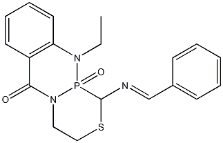 [9-Ethyl-1-(benzylideneamino)-1,2,3,4,4a,9a-hexahydro-2-thia-4a,9-diaza-9a-phosphaanthracen-10(9H)-one]9a-oxide 구조식 이미지