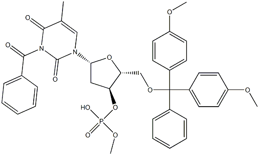 5'-O-[Bis(4-methoxyphenyl)(phenyl)methyl]-3-benzoylthymidine 3'-phosphoric acid methyl ester Structure