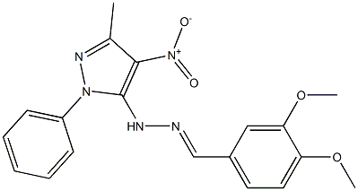 1-(1-Phenyl-3-methyl-4-nitro-1H-pyrazol-5-yl)-2-(3,4-dimethoxybenzylidene)hydrazine 구조식 이미지