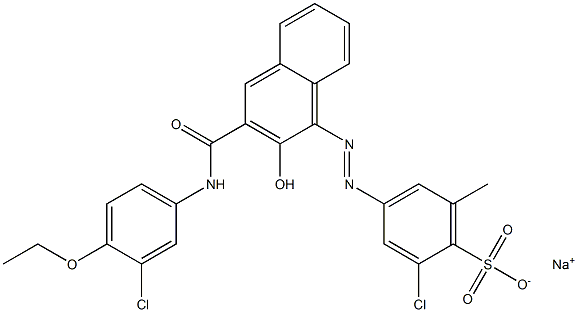 2-Chloro-6-methyl-4-[[3-[[(3-chloro-4-ethoxyphenyl)amino]carbonyl]-2-hydroxy-1-naphtyl]azo]benzenesulfonic acid sodium salt Structure