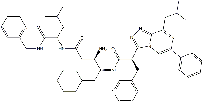 (2S)-2-[[(3R,4S)-3-Amino-5-cyclohexyl-4-[[(2R)-2-(8-isobutyl-6-phenyl-1,2,4-triazolo[4,3-a]pyrazin-3-yl)-3-(3-pyridinyl)propanoyl]amino]pentanoyl]amino]-4-methyl-N-(2-pyridinylmethyl)valeramide Structure