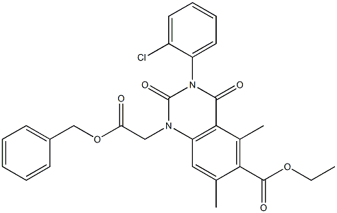 1,2,3,4-Tetrahydro-3-(2-chlorophenyl)-1-benzyloxycarbonylmethyl-5,7-dimethyl-2,4-dioxoquinazoline-6-carboxylic acid ethyl ester 구조식 이미지