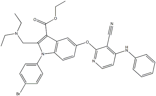 1-(4-Bromophenyl)-2-[(diethylamino)methyl]-5-[3-cyano-4-(phenylamino)pyridin-2-yloxy]-1H-indole-3-carboxylic acid ethyl ester 구조식 이미지