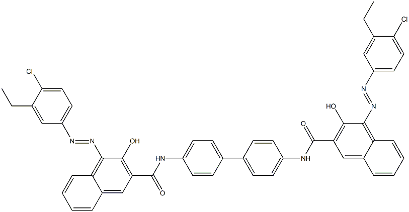 N,N'-(1,1'-Biphenyl-4,4'-diyl)bis[4-[(4-chloro-3-ethylphenyl)azo]-3-hydroxy-2-naphthalenecarboxamide] 구조식 이미지