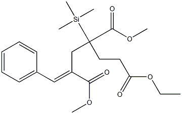 2-Benzylidene-4-methoxycarbonyl-4-(trimethylsilyl)heptanedioic acid 1-methyl 7-ethyl ester 구조식 이미지