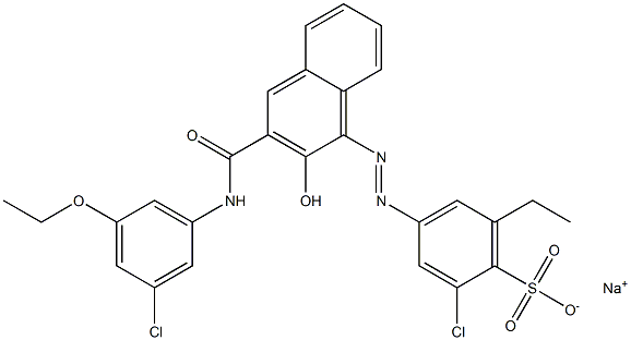 2-Chloro-6-ethyl-4-[[3-[[(3-chloro-5-ethoxyphenyl)amino]carbonyl]-2-hydroxy-1-naphtyl]azo]benzenesulfonic acid sodium salt 구조식 이미지