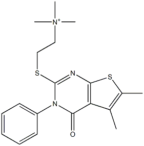 N,N,N-Trimethyl[2-[[[5,6-dimethyl-3-phenyl-3,4-dihydro-4-oxothieno[2,3-d]pyrimidin]-2-yl]thio]ethyl]aminium 구조식 이미지