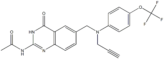 2-Acetylamino-6-[N-(4-trifluoromethoxyphenyl)-N-(2-propynyl)aminomethyl]quinazolin-4(3H)-one Structure