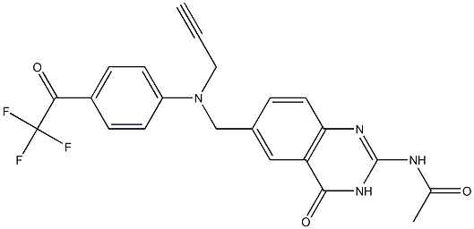 2-Acetylamino-6-[N-(4-trifluoroacetylphenyl)-N-(2-propynyl)aminomethyl]quinazolin-4(3H)-one 구조식 이미지