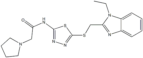 N-[2-[(1-Ethyl-1H-benzimidazol-2-yl)methylthio]-1,3,4-thiadiazol-5-yl]-2-(pyrrolidin-1-yl)acetamide 구조식 이미지