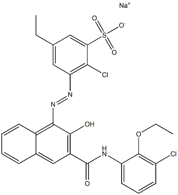 2-Chloro-5-ethyl-3-[[3-[[(3-chloro-2-ethoxyphenyl)amino]carbonyl]-2-hydroxy-1-naphtyl]azo]benzenesulfonic acid sodium salt 구조식 이미지