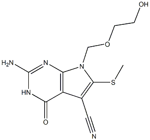 2-Amino-3,4-dihydro-6-methylthio-7-(2-hydroxyethoxymethyl)-4-oxo-7H-pyrrolo[2,3-d]pyrimidine-5-carbonitrile 구조식 이미지