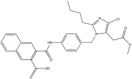 2-Butyl-4-chloro-1-[4-(3-hydroxycarbonyl-2-naphthalenylcarbonylamino)benzyl]-1H-imidazole-5-acetic acid methyl ester Structure