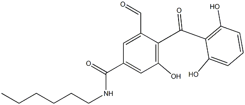 N-Hexyl-3-formyl-5-hydroxy-4-(2,6-dihydroxybenzoyl)benzamide 구조식 이미지