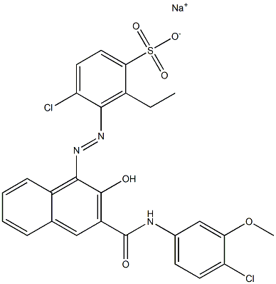 4-Chloro-2-ethyl-3-[[3-[[(4-chloro-3-methoxyphenyl)amino]carbonyl]-2-hydroxy-1-naphtyl]azo]benzenesulfonic acid sodium salt 구조식 이미지