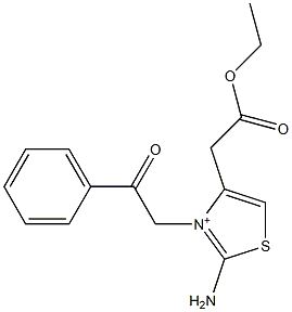 2-Amino-4-(ethoxycarbonylmethyl)-3-(phenylcarbonylmethyl)thiazol-3-ium 구조식 이미지