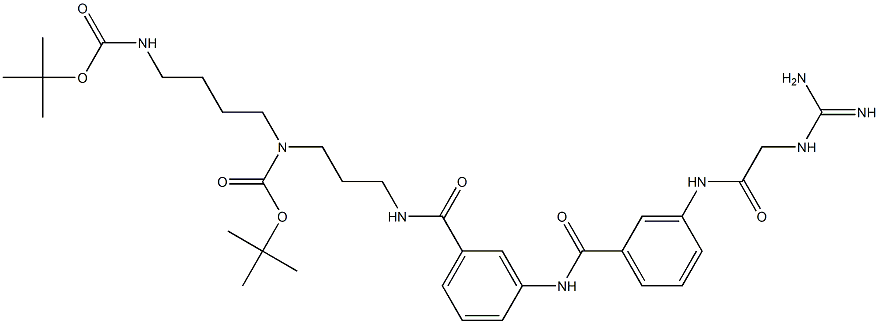 3-[[3-[[[(Amidino)amino]acetyl]amino]benzoyl]amino]-N-[3-[(tert-butoxycarbonyl)[4-(tert-butoxycarbonylamino)butyl]amino]propyl]benzamide 구조식 이미지