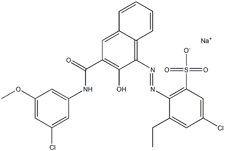 3-Chloro-5-ethyl-6-[[3-[[(3-chloro-5-methoxyphenyl)amino]carbonyl]-2-hydroxy-1-naphtyl]azo]benzenesulfonic acid sodium salt 구조식 이미지