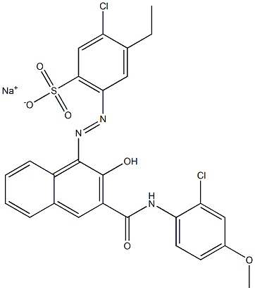 3-Chloro-4-ethyl-6-[[3-[[(2-chloro-4-methoxyphenyl)amino]carbonyl]-2-hydroxy-1-naphtyl]azo]benzenesulfonic acid sodium salt 구조식 이미지