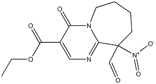 10-Formyl-4,6,7,8,9,10-hexahydro-10-nitro-4-oxopyrimido[1,2-a]azepine-3-carboxylic acid ethyl ester 구조식 이미지