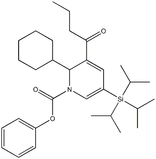 3-Butyryl-1,2-dihydro-5-(triisopropylsilyl)-2-cyclohexylpyridine-1-carboxylic acid phenyl ester Structure