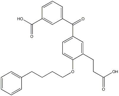 5-(3-Carboxybenzoyl)-2-(4-phenylbutyloxy)benzenepropanoic acid 구조식 이미지