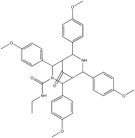 N-Ethyl-9-oxo-2,4,6,8-tetrakis(p-methoxyphenyl)-3,7-diazabicyclo[3.3.1]nonane-3-carboxamide 구조식 이미지