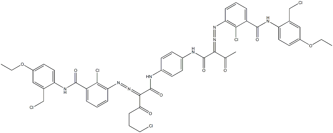 3,3'-[2-(2-Chloroethyl)-1,4-phenylenebis[iminocarbonyl(acetylmethylene)azo]]bis[N-[2-(chloromethyl)-4-ethoxyphenyl]-2-chlorobenzamide] 구조식 이미지