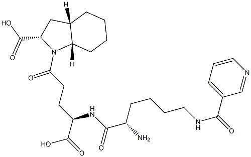 (2S,3aS,7aS)-Octahydro-1-[(4R)-4-[[(2S)-2-amino-6-(3-pyridinylcarbonylamino)hexanoyl]amino]-4-carboxybutyryl]-1H-indole-2-carboxylic acid 구조식 이미지