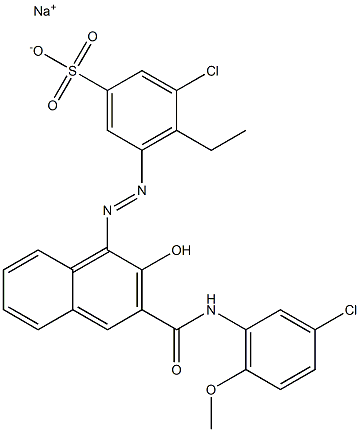 3-Chloro-4-ethyl-5-[[3-[[(3-chloro-6-methoxyphenyl)amino]carbonyl]-2-hydroxy-1-naphtyl]azo]benzenesulfonic acid sodium salt 구조식 이미지