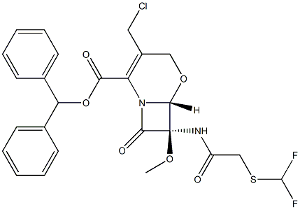 (6R,7R)-3-(Chloromethyl)-7-[2-(difluoromethylthio)acetylamino]-7-methoxy-8-oxo-5-oxa-1-azabicyclo[4.2.0]oct-2-ene-2-carboxylic acid diphenylmethyl ester 구조식 이미지