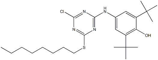 6-[3,5-Di(tert-butyl)-4-hydroxyanilino]-4-chloro-2-(octylthio)-1,3,5-triazine 구조식 이미지